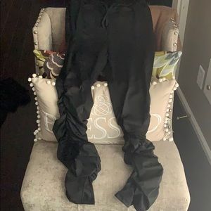 Black scrunch leg side slit pants